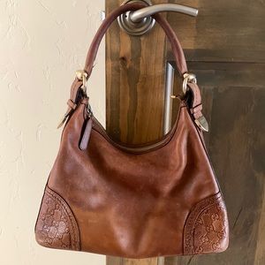 Women’s Gucci Signoria Guccissima hobo, calf leather brown vintage handbag.
